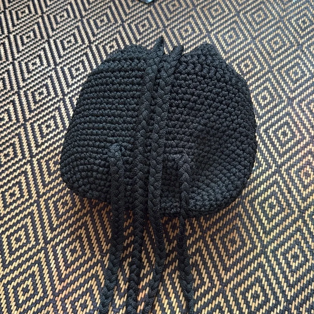 Chic Black Crochet mini Backpack haversack